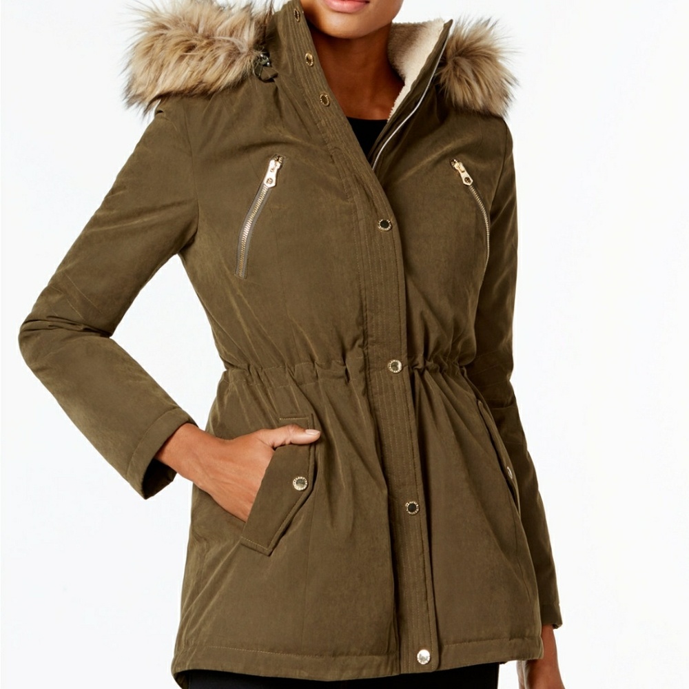 NEW Nautica Faux Fur Trim Anorak Parka